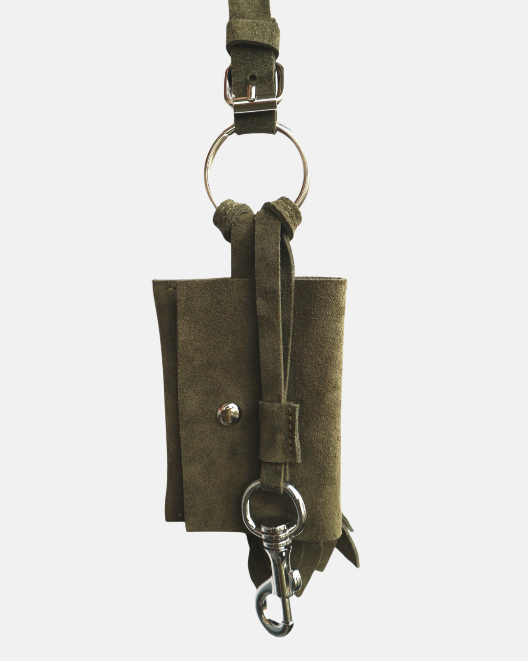 Handcrafted Suede Bag Charm with Mini Organizer & Flower Detail