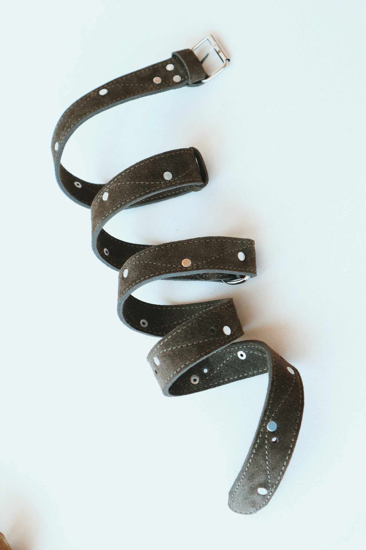 Natural Suede Leather Belt – Handmade Double-Layer Belt with Silver Hardware