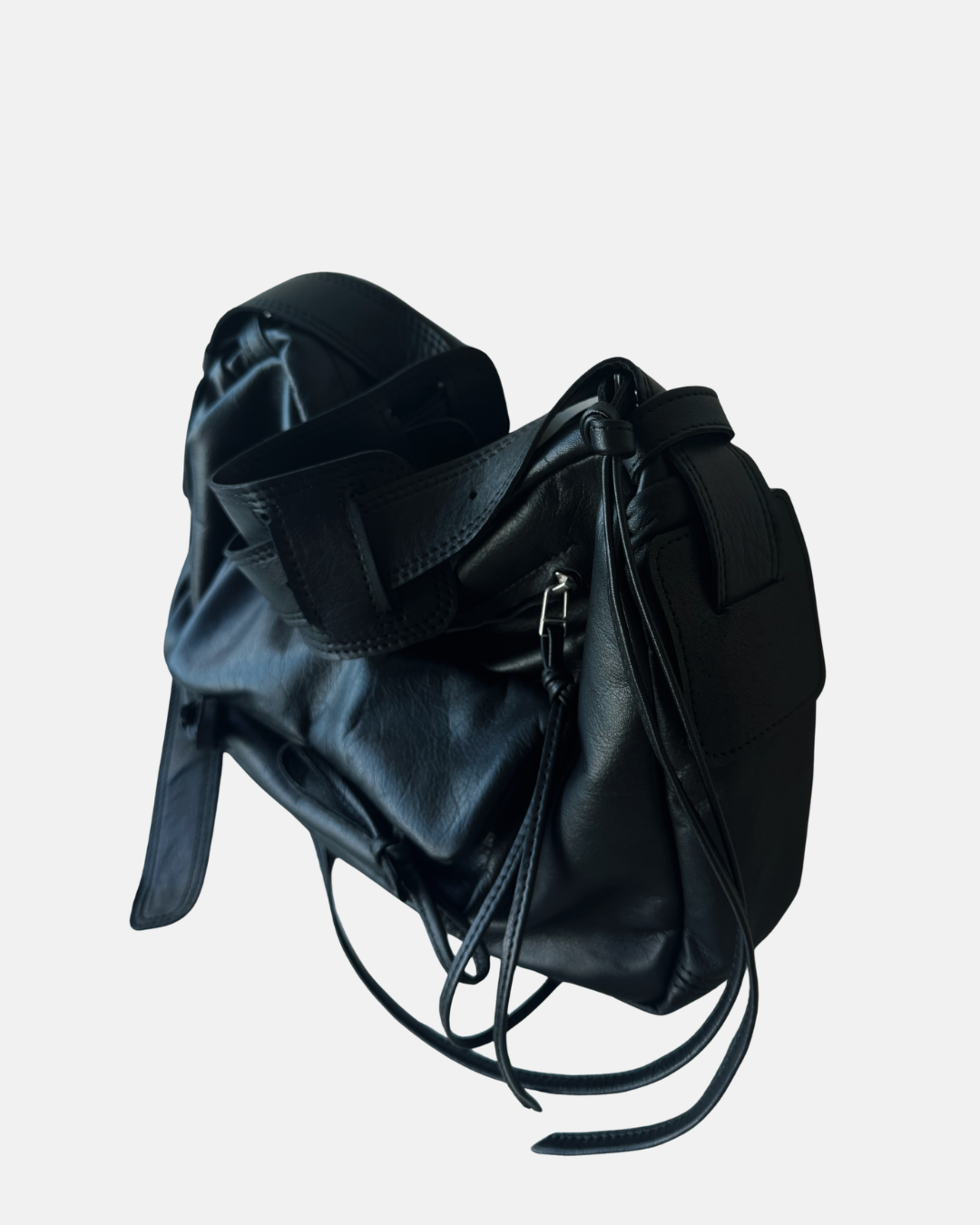 Black Genuine Leather Bag with Detachable Charms & Organizer
