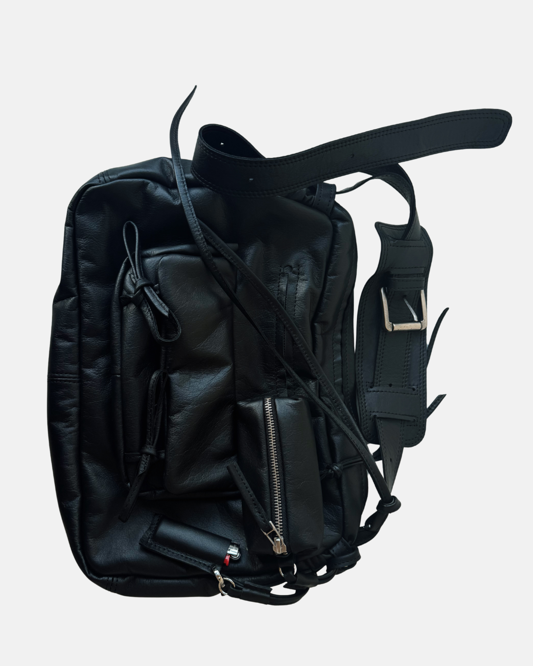 Black Genuine Leather Bag with Detachable Charms & Organizer