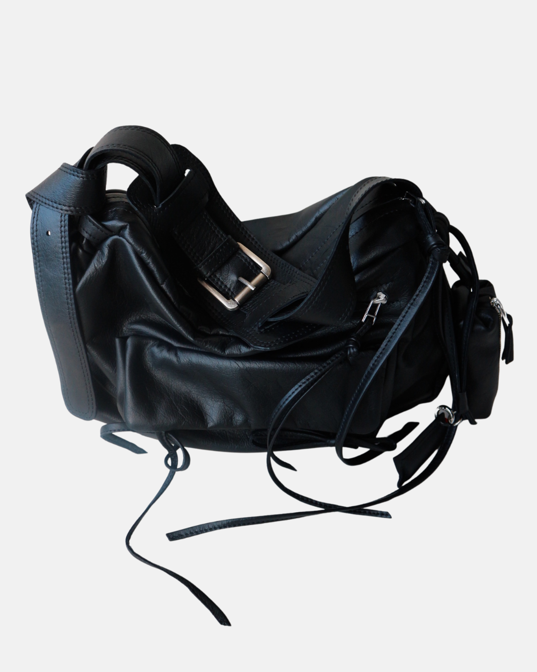 Black Genuine Leather Bag with Detachable Charms & Organizer