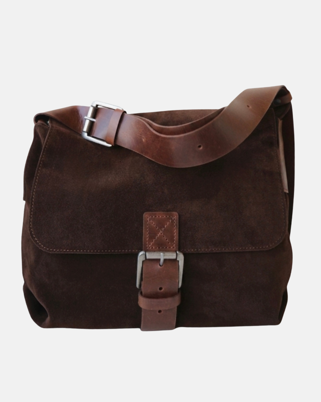 Genuine Suede & Leather Crossbody Messenger Bag
