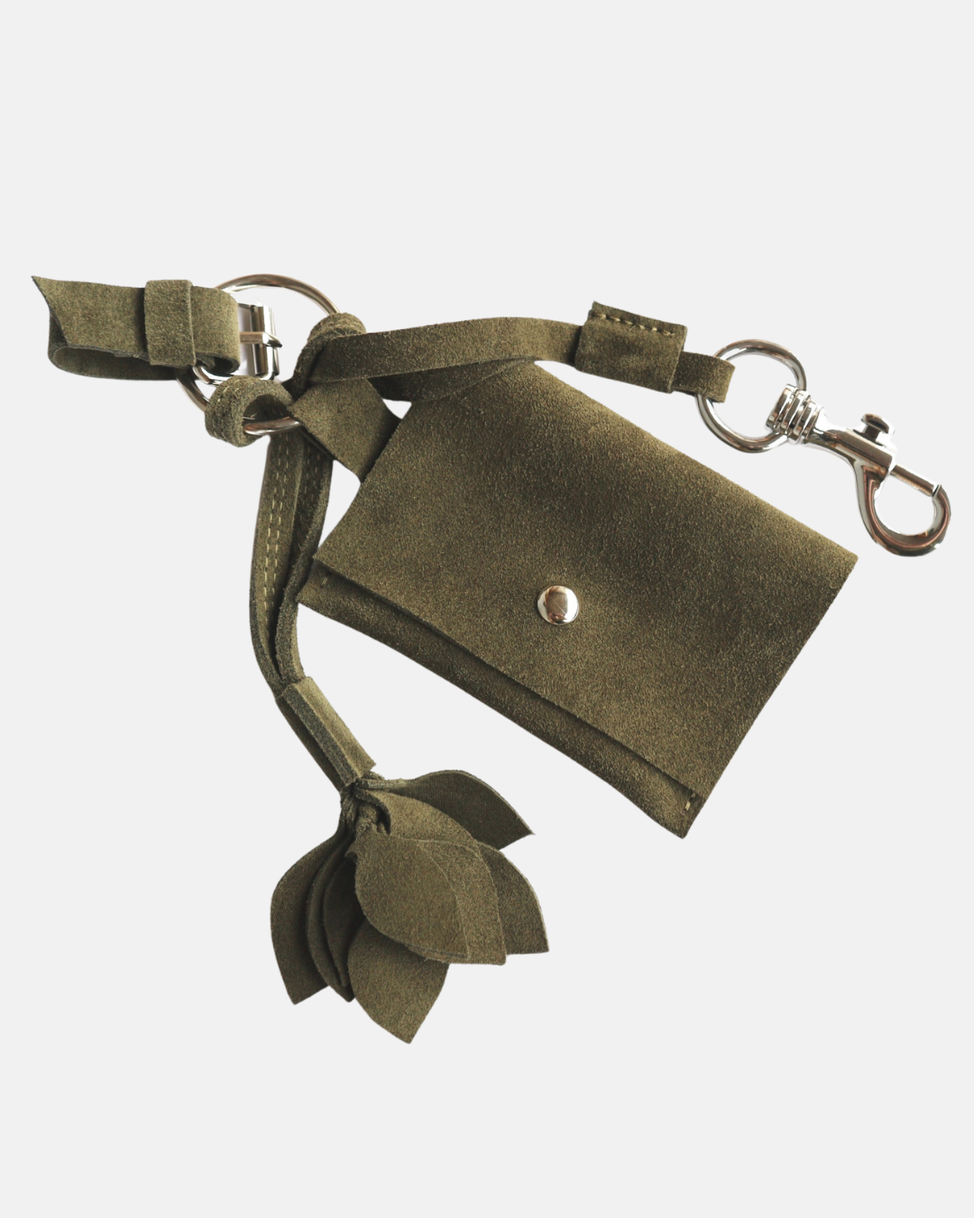 Handcrafted Suede Bag Charm with Mini Organizer & Flower Detail