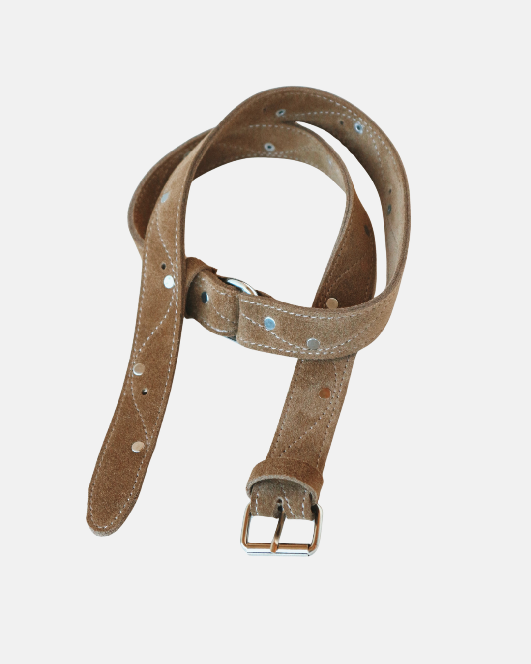 Natural Suede Leather Belt – Handmade Double-Layer Belt with Silver Hardware