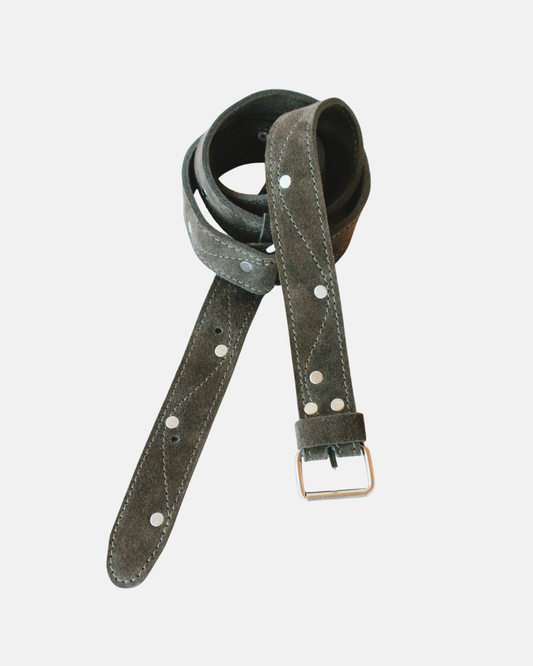 Natural Suede Leather Belt – Handmade Double-Layer Belt with Silver Hardware