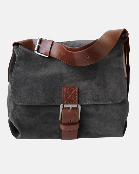 Genuine Suede & Leather Crossbody Messenger Bag