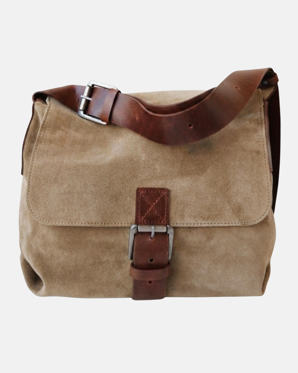 Genuine Suede & Leather Crossbody Messenger Bag