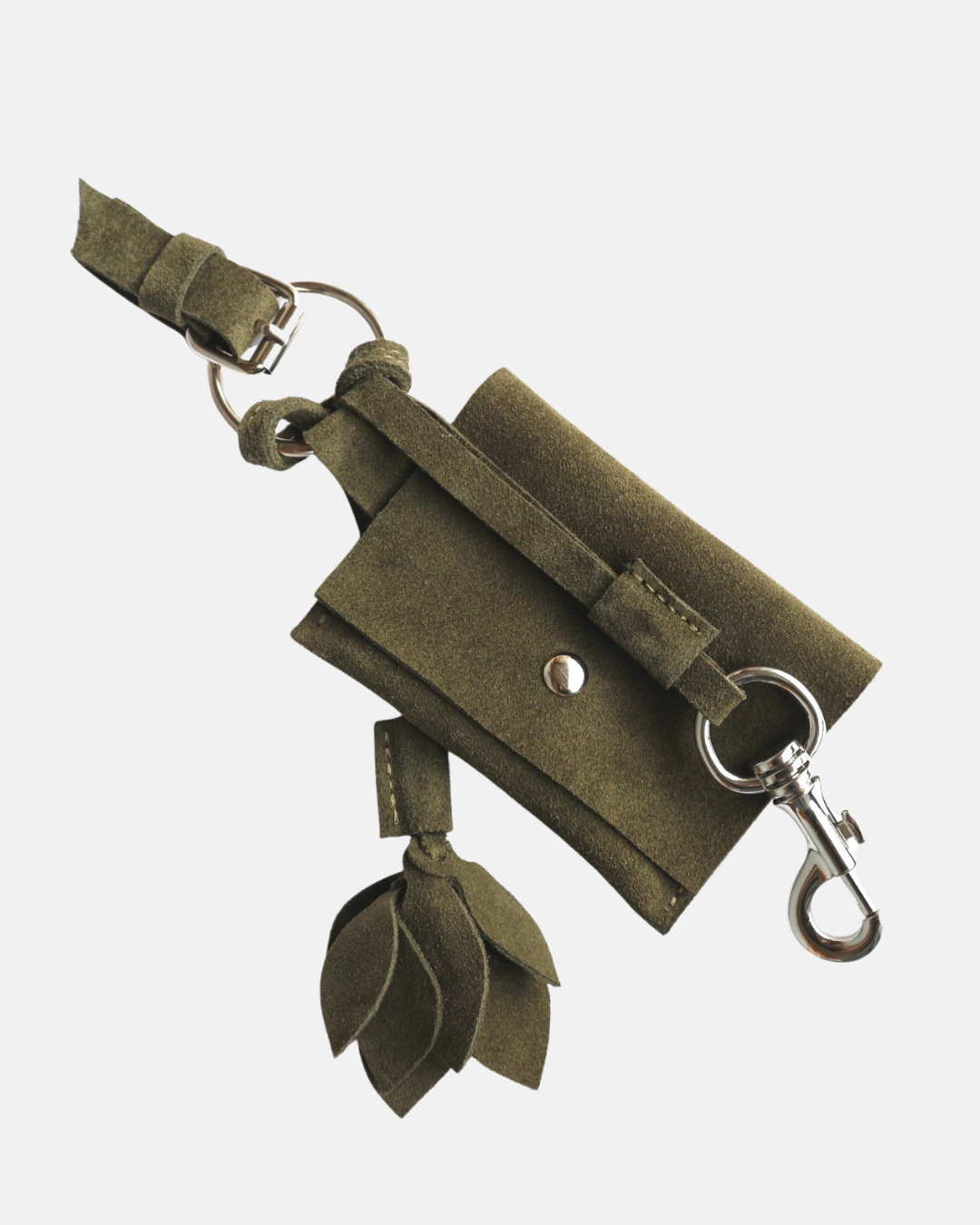 Handcrafted Suede Bag Charm with Mini Organizer & Flower Detail