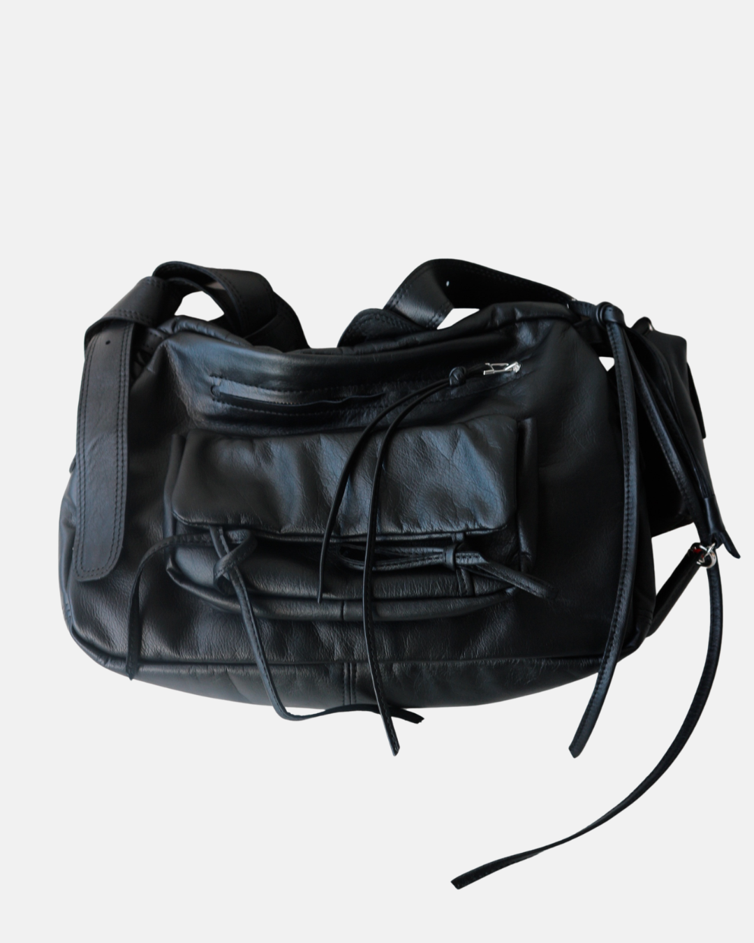 Black Genuine Leather Bag with Detachable Charms & Organizer
