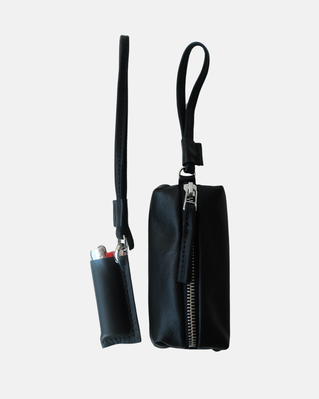 Black Genuine Leather Bag with Detachable Charms & Organizer