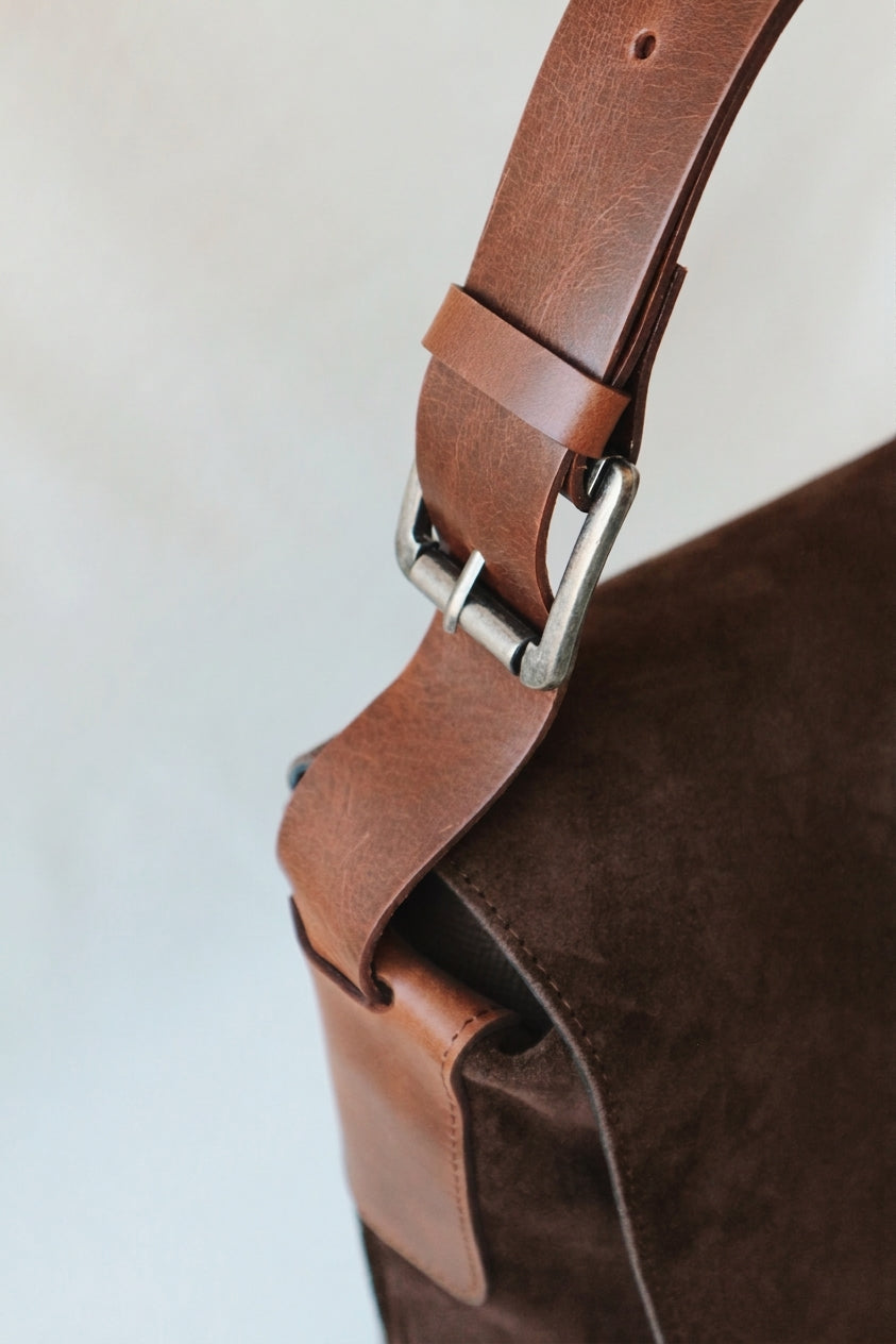 Genuine Suede & Leather Crossbody Messenger Bag