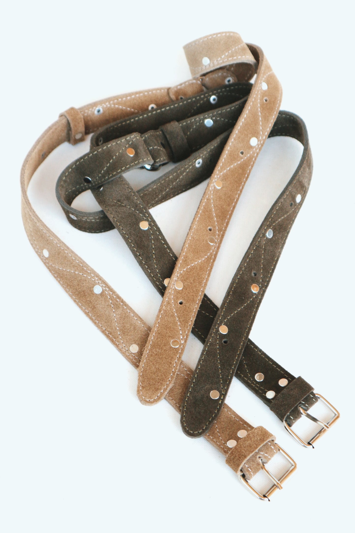 Natural Suede Leather Belt – Handmade Double-Layer Belt with Silver Hardware