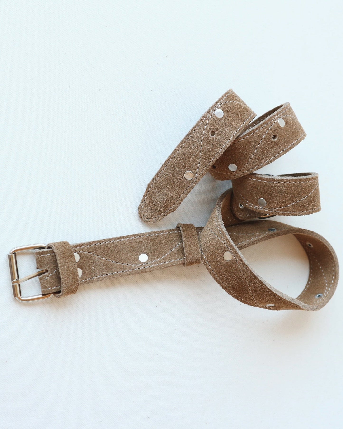 Natural Suede Leather Belt – Handmade Double-Layer Belt with Silver Hardware