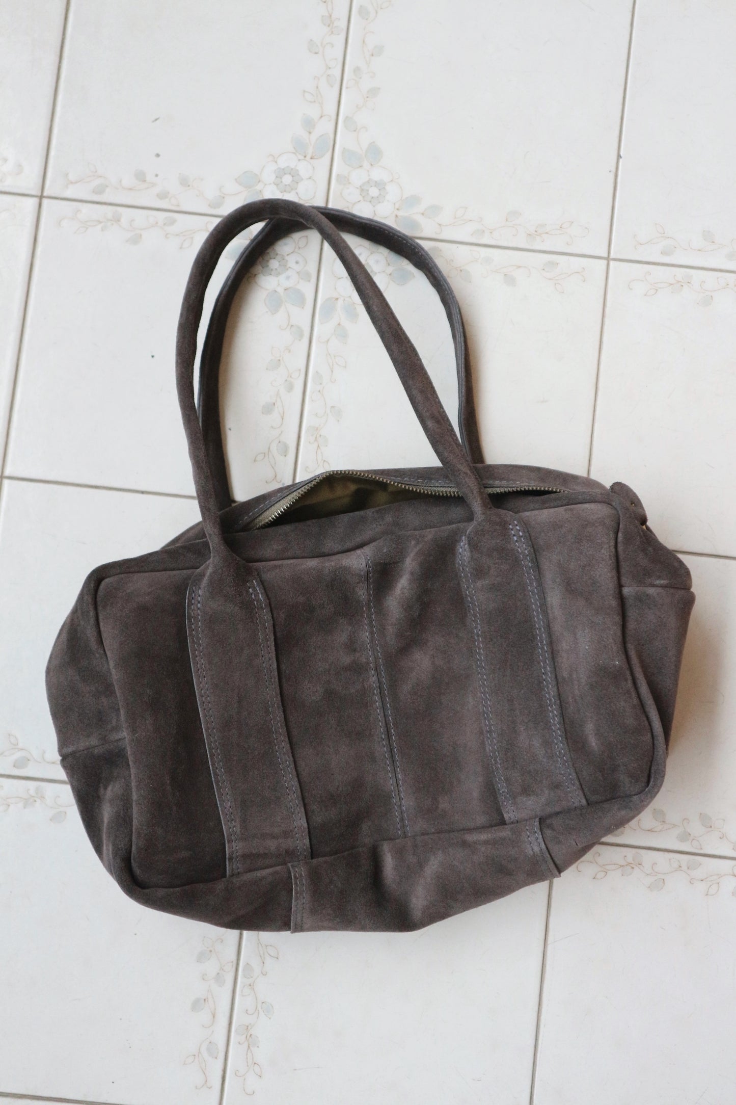Charcoal Gray Suede Tote Bag