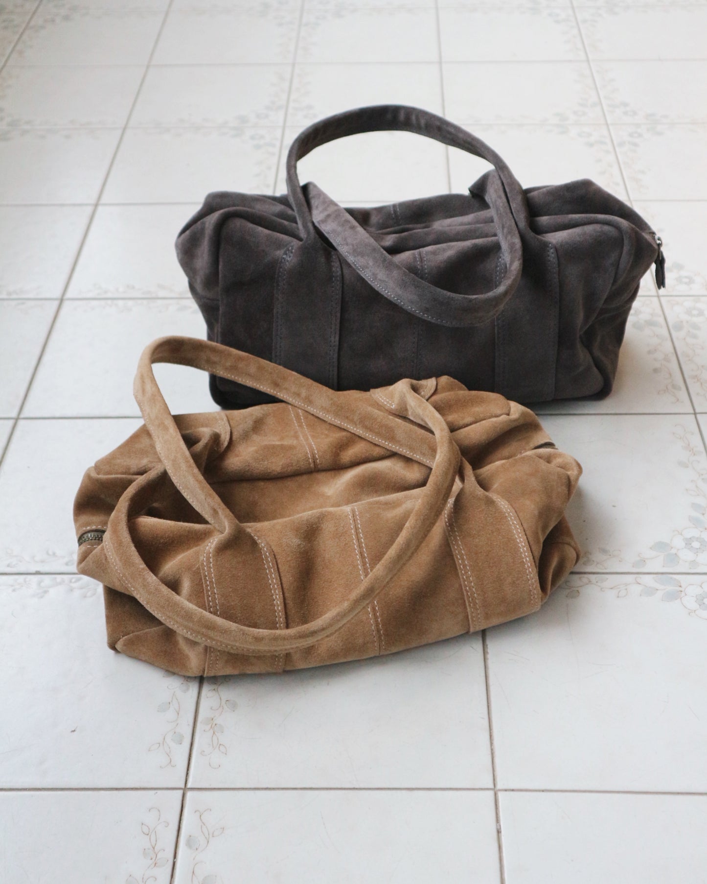 Charcoal Gray Suede Tote Bag