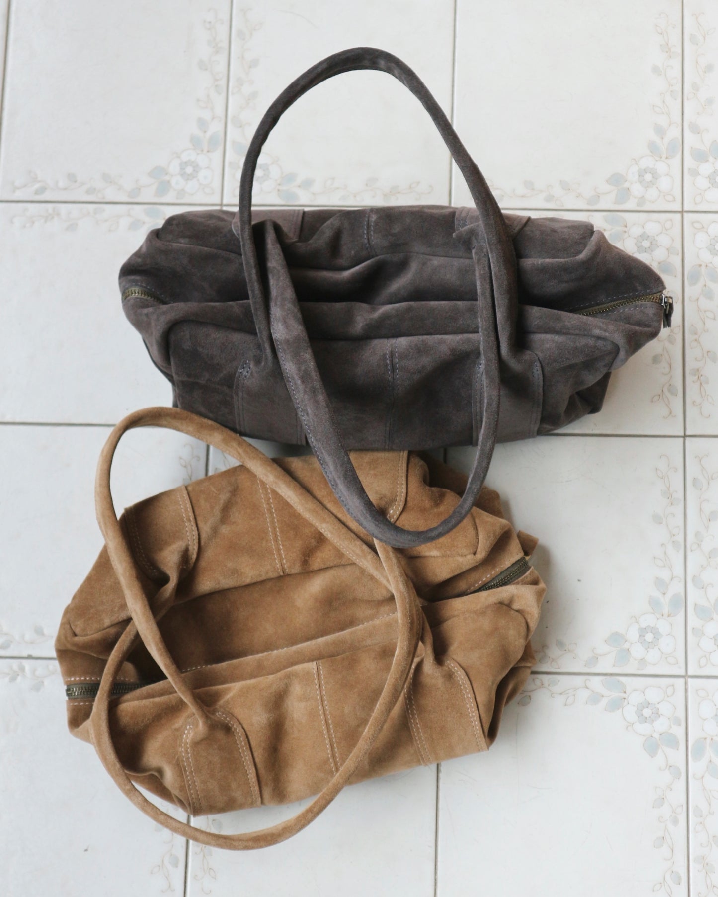 Charcoal Gray Suede Tote Bag