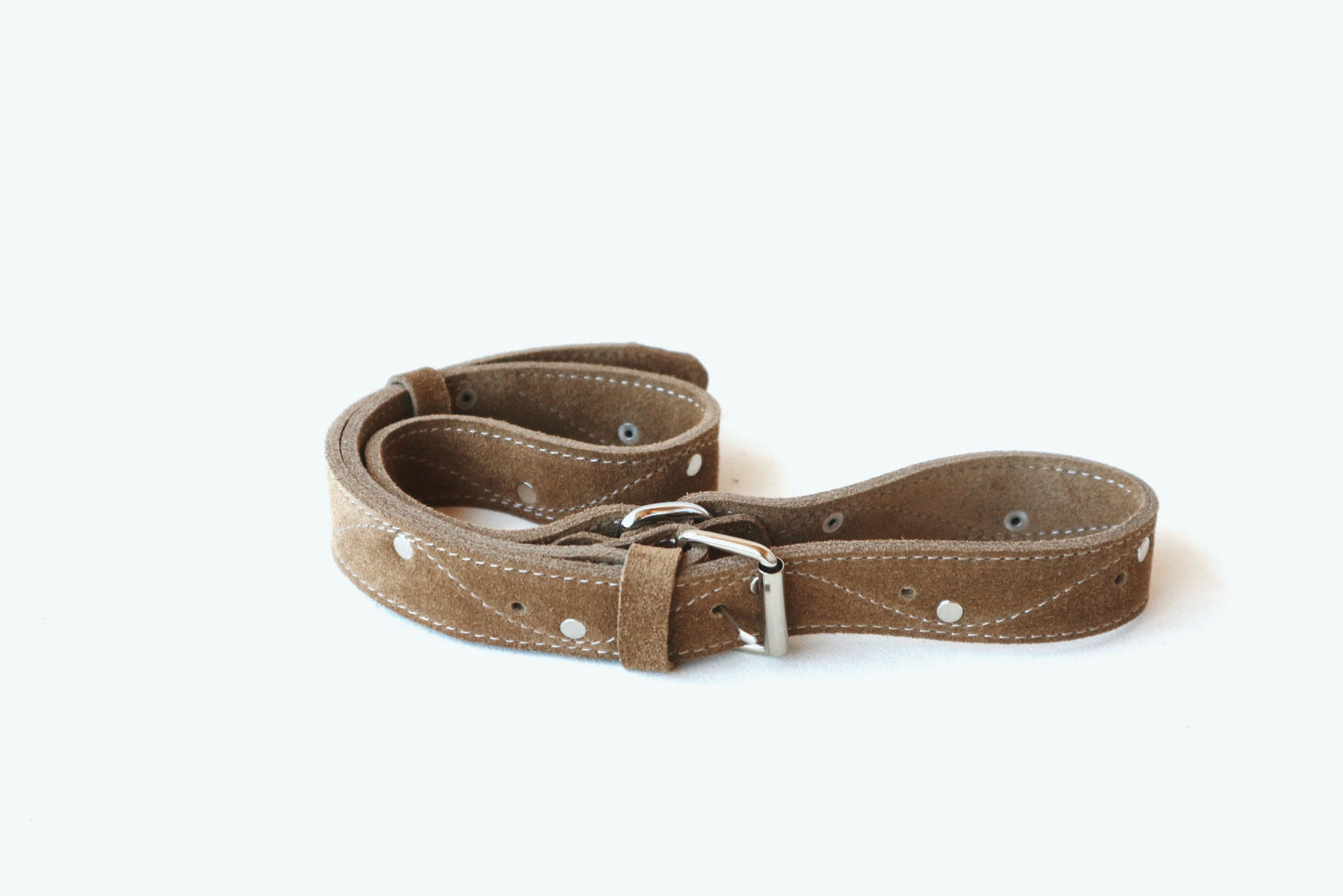 Natural Suede Leather Belt – Handmade Double-Layer Belt with Silver Hardware