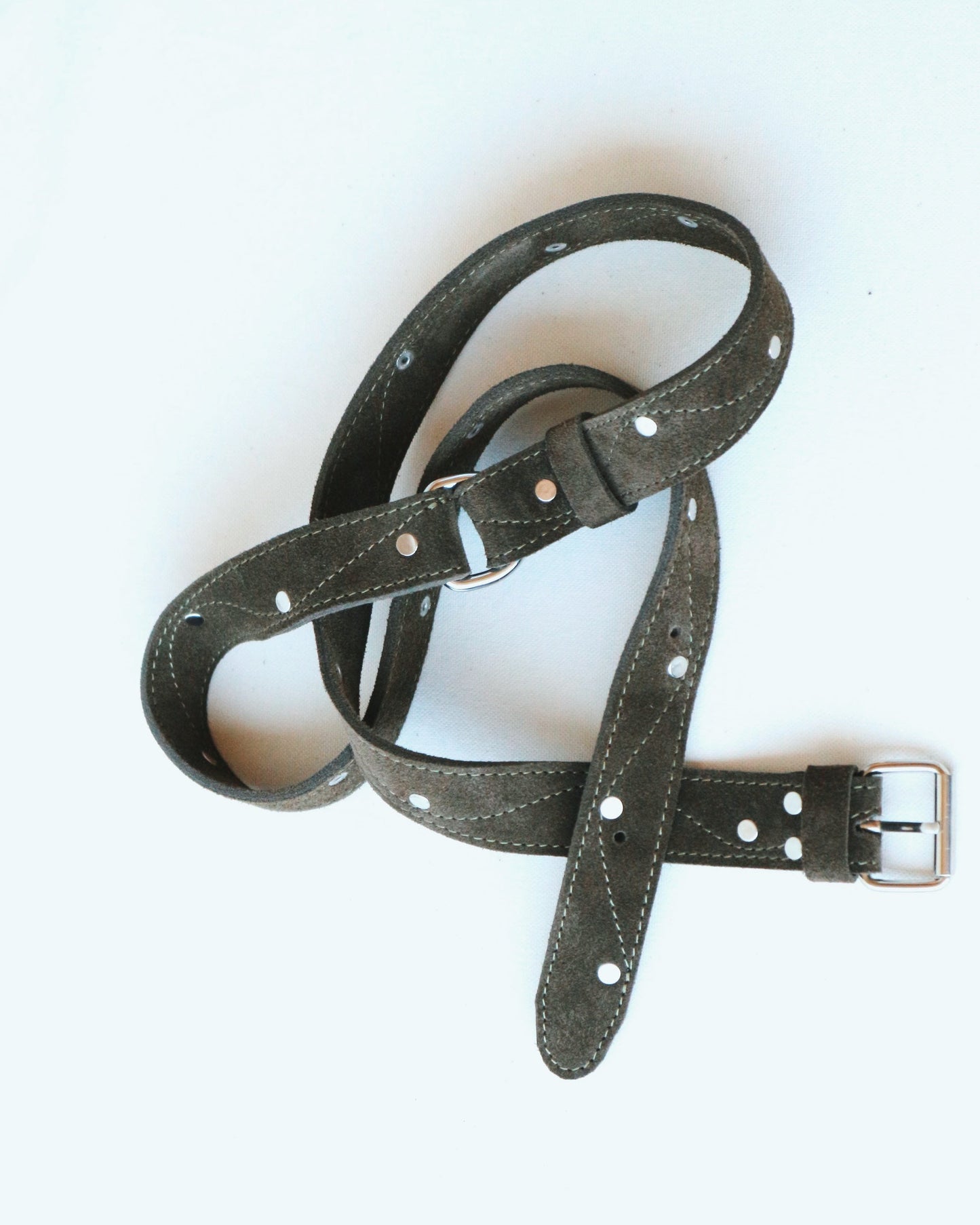 Natural Suede Leather Belt – Handmade Double-Layer Belt with Silver Hardware