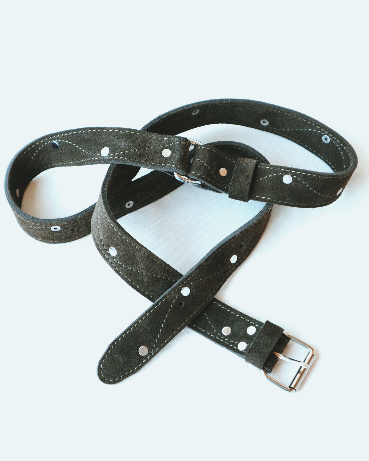 Natural Suede Leather Belt – Handmade Double-Layer Belt with Silver Hardware