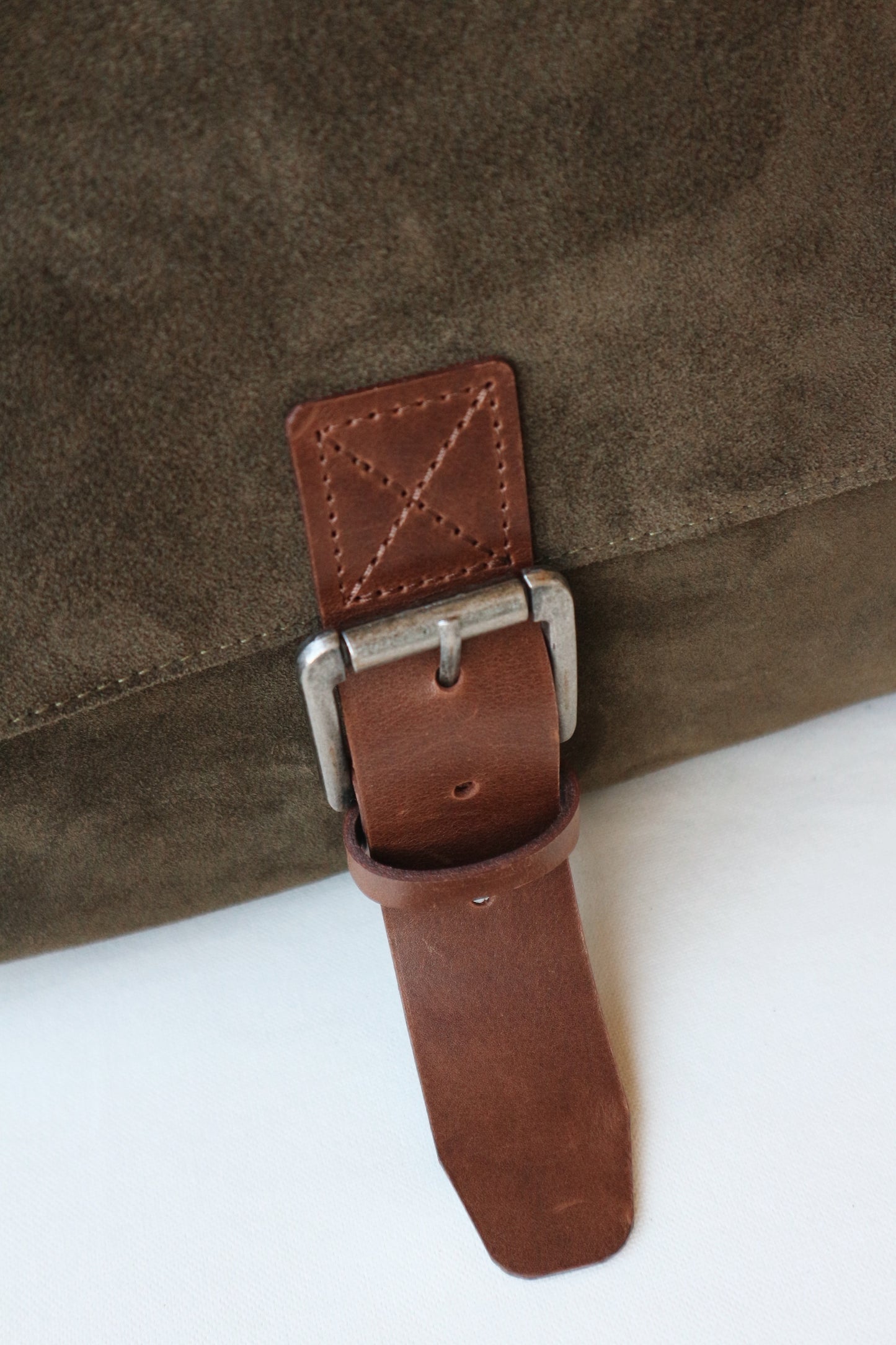 Suede and Leather Shoulder Bag – Dark Khaki & Brown