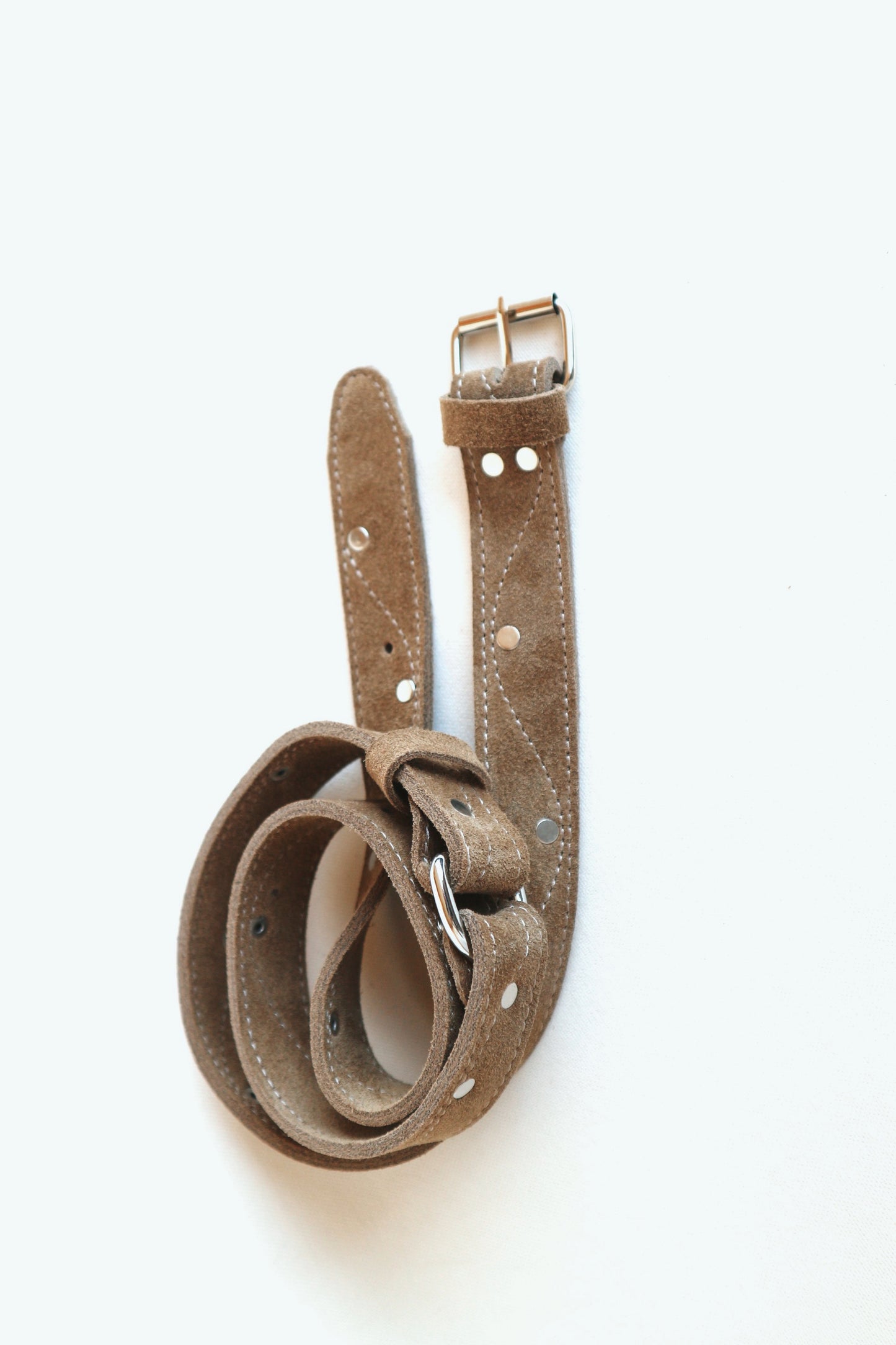 Natural Suede Leather Belt – Handmade Double-Layer Belt with Silver Hardware