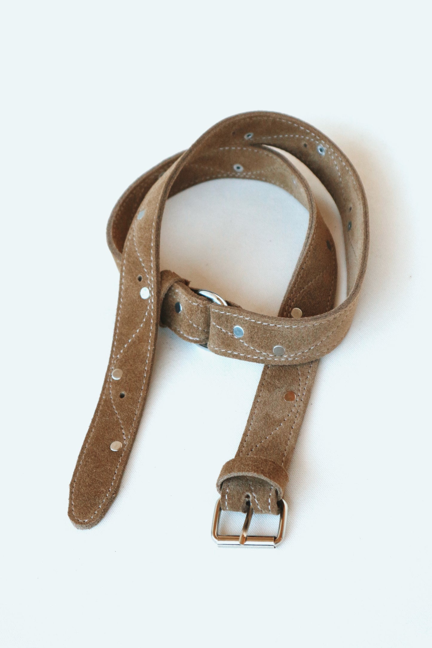 Natural Suede Leather Belt – Handmade Double-Layer Belt with Silver Hardware