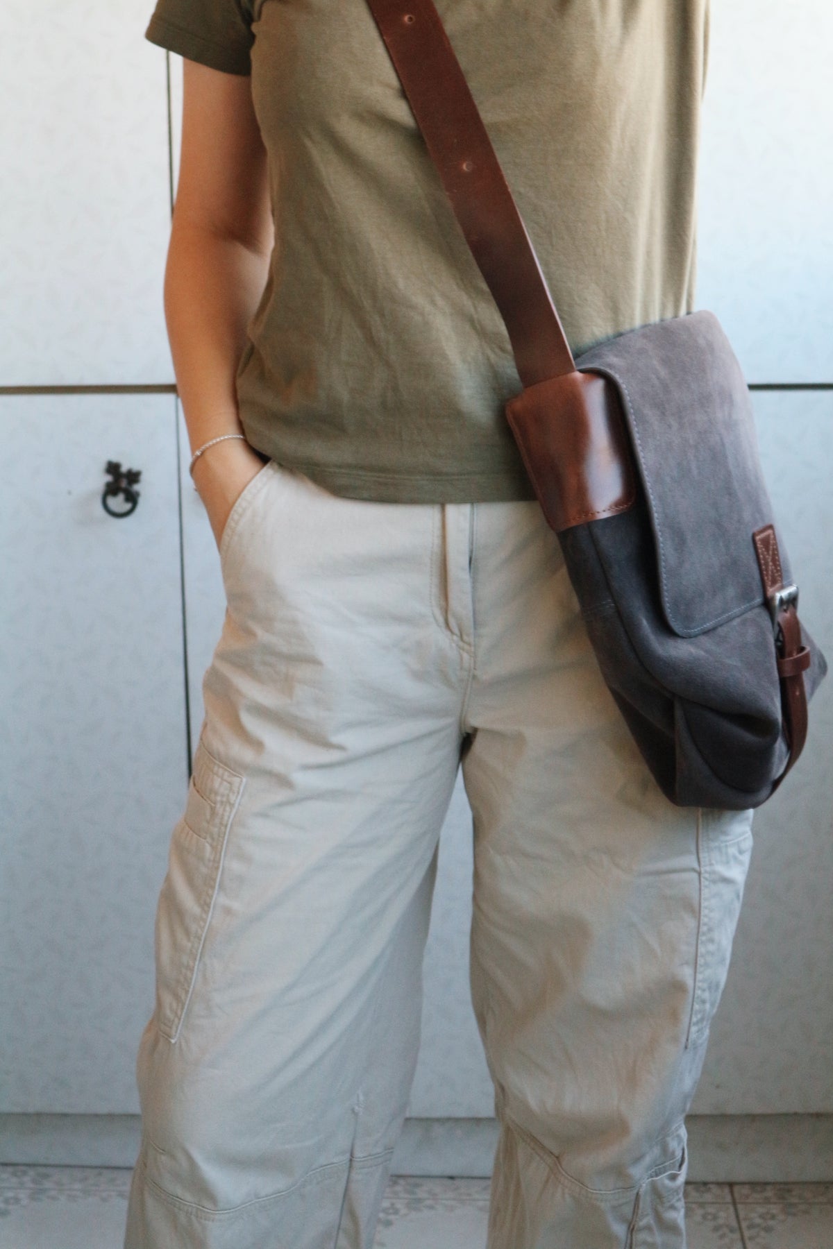 Genuine Suede & Leather Crossbody Messenger Bag