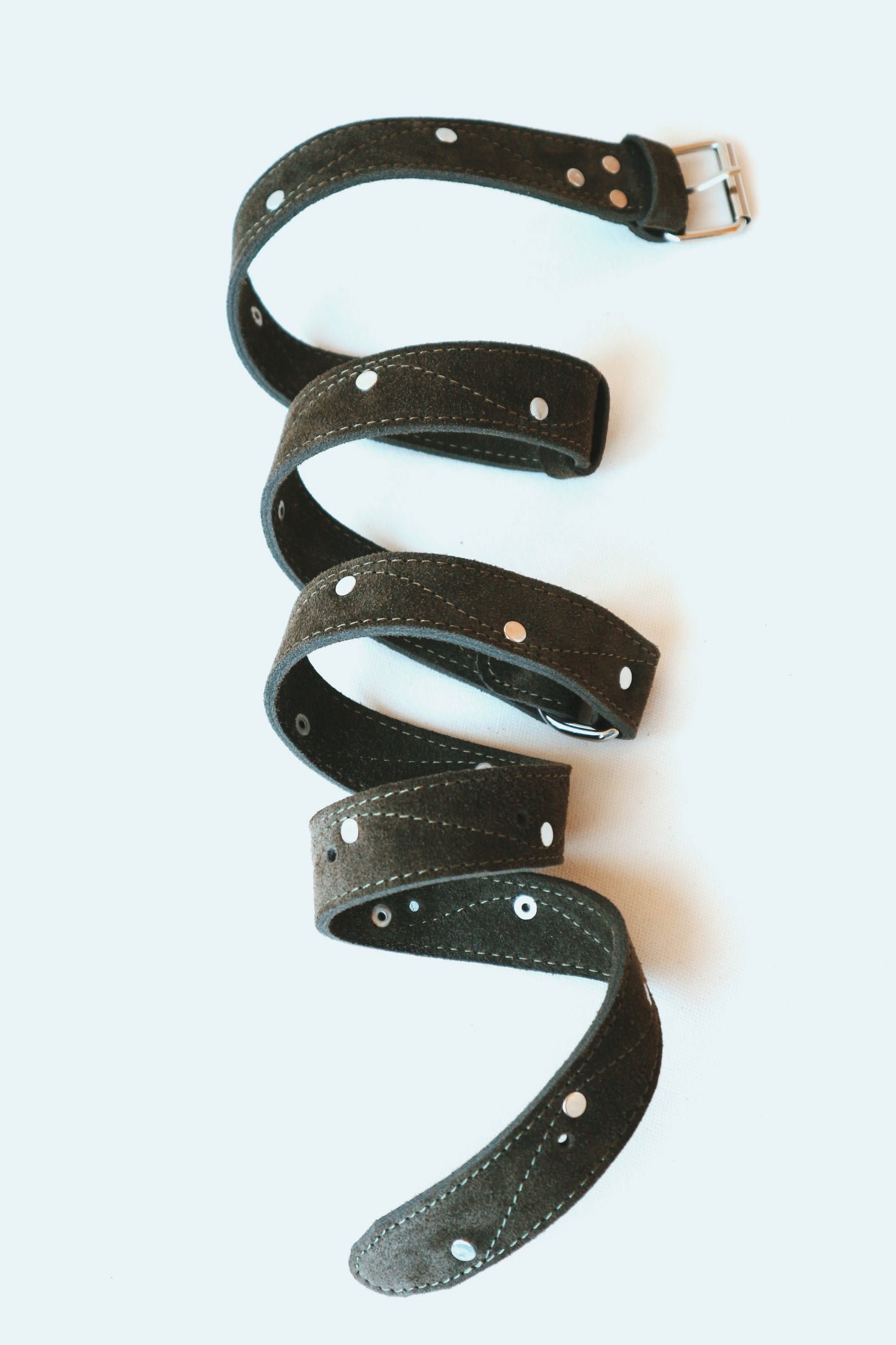 Natural Suede Leather Belt – Handmade Double-Layer Belt with Silver Hardware