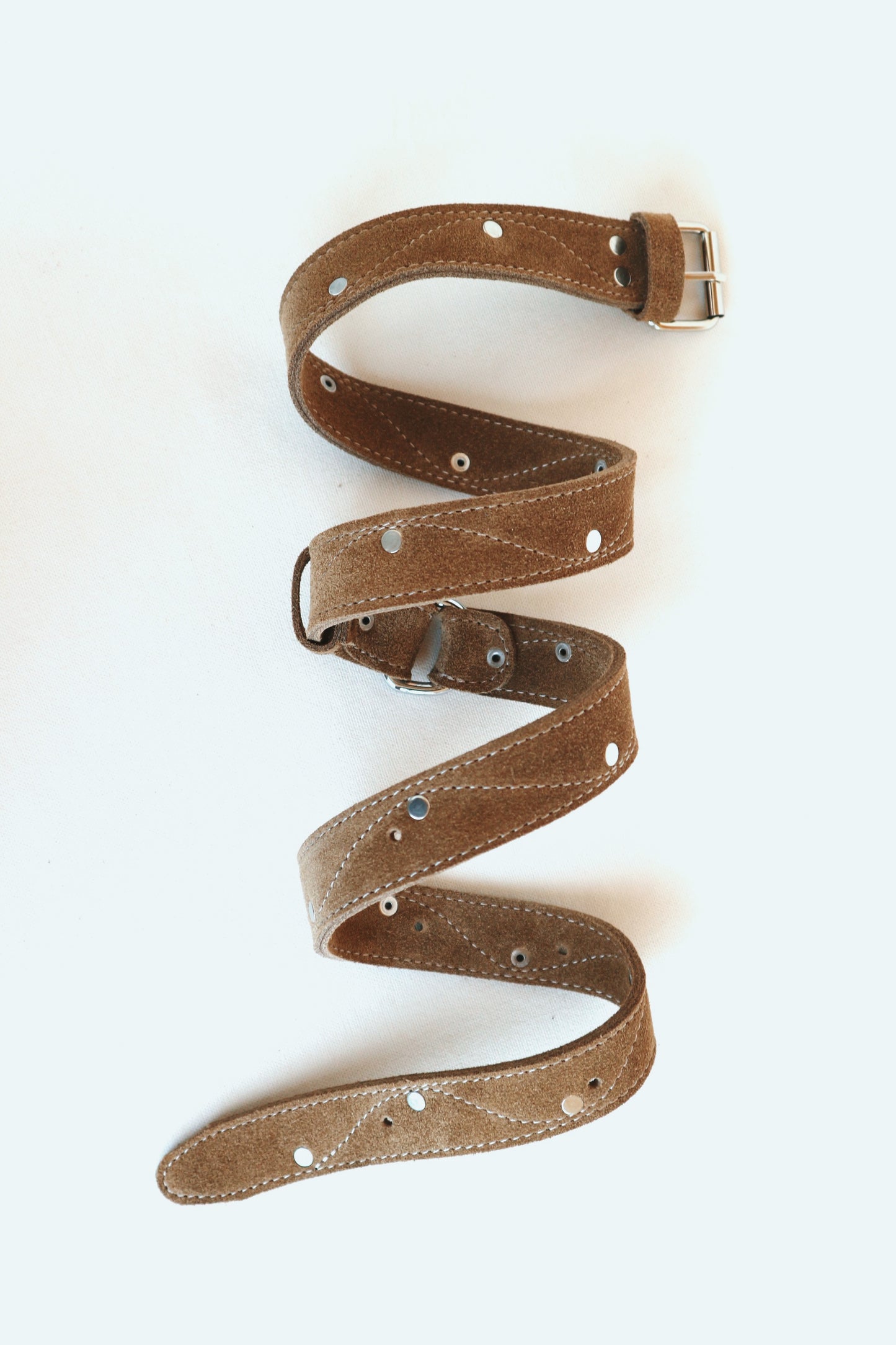 Natural Suede Leather Belt – Handmade Double-Layer Belt with Silver Hardware