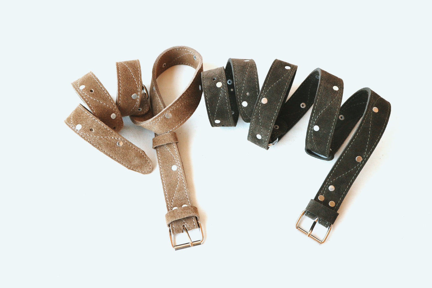 Natural Suede Leather Belt – Handmade Double-Layer Belt with Silver Hardware